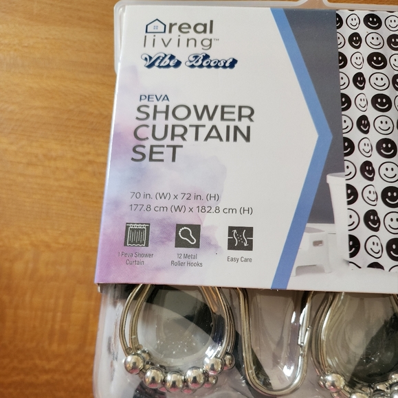 Black and White Smiley Shower Curtain - Picture 3 of 3